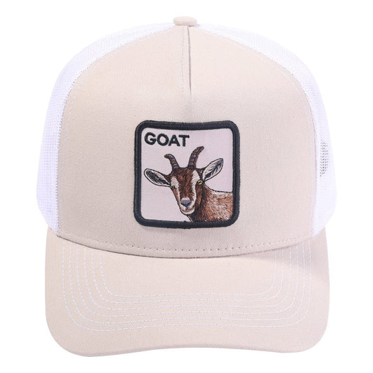 Goat 5-Panel Trucker Hat with Beige front and White back