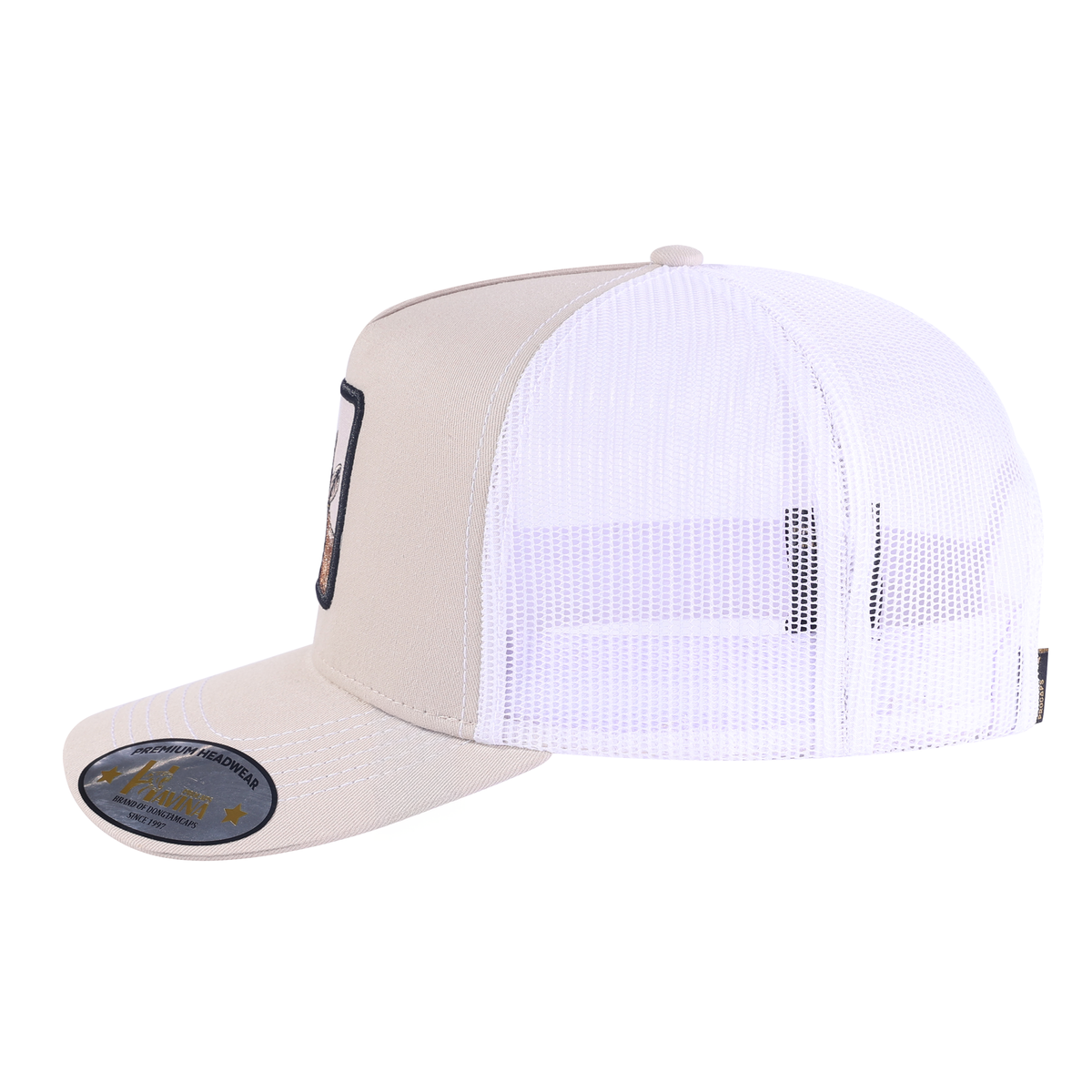 Unisex Embroidered The Goat, 5-Panel Trucker Hat, Beige, Beige 1204-W, Adjustable Fit