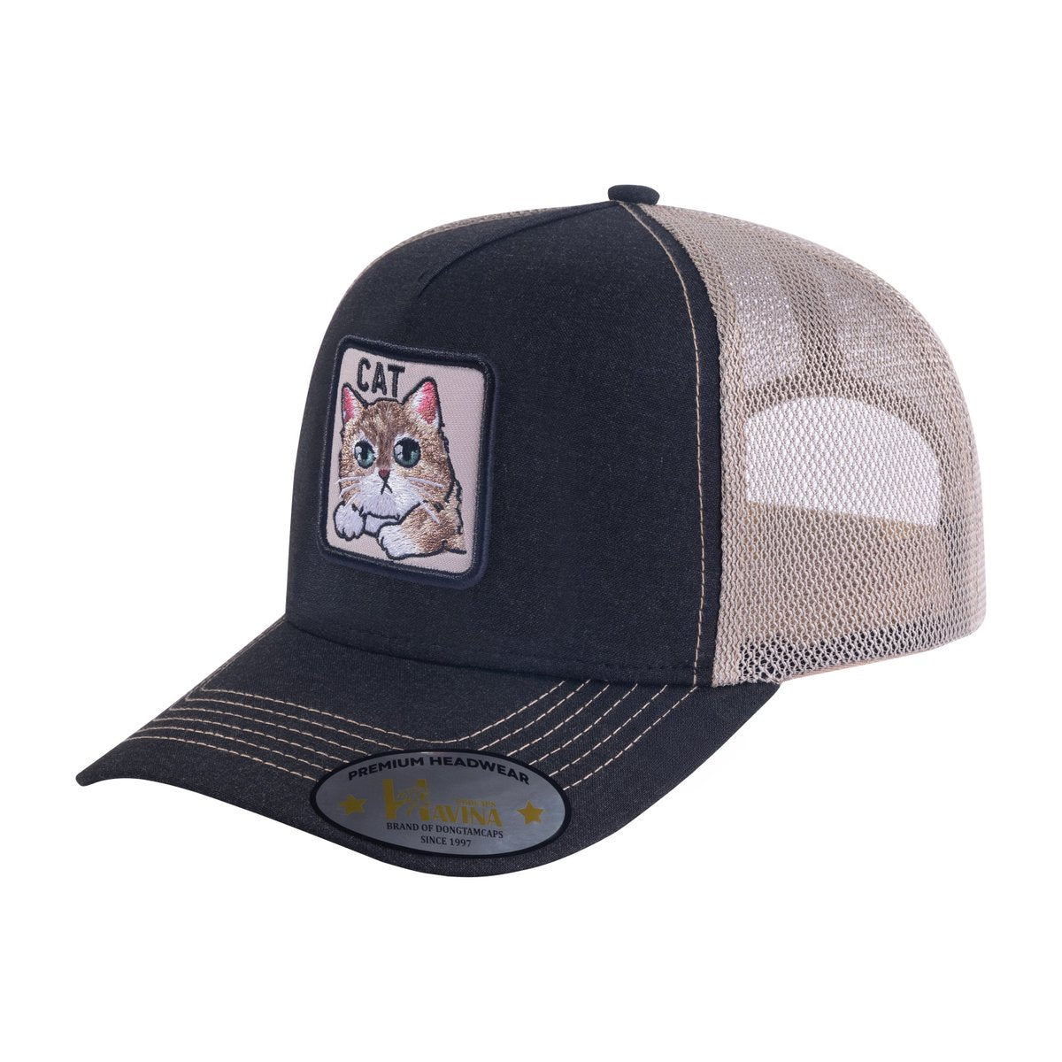 Unisex Embroidered The Cat, 5-Panel Trucker Hat, Black/Light Grey, Adjustable Fit