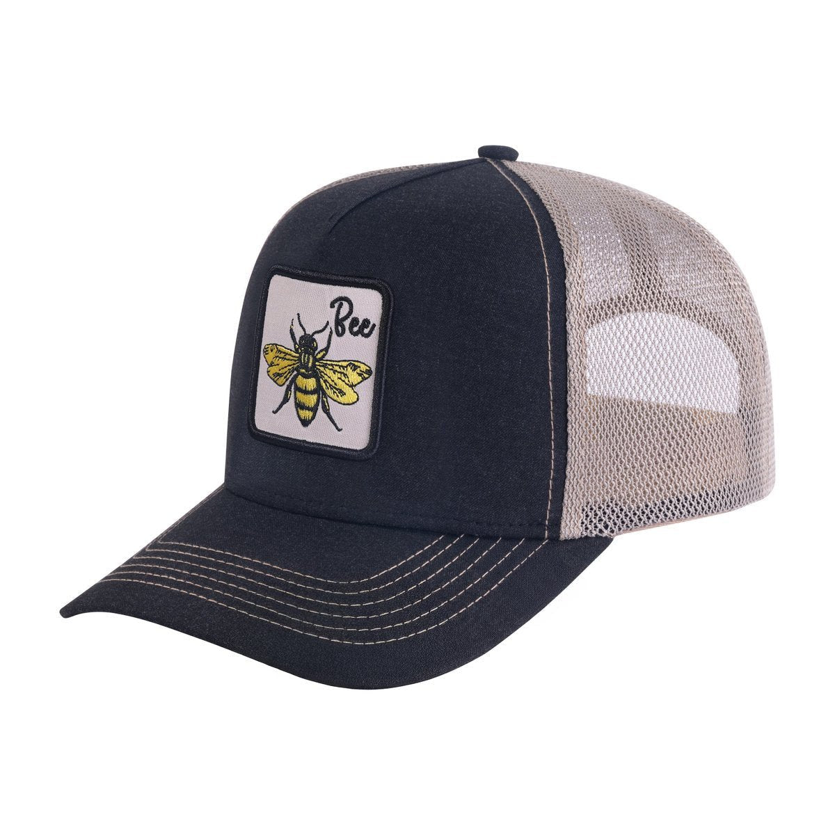 Unisex Embroidered The Bee, 5-Panel Trucker Hat, Black/Light Grey, Adjustable Fit