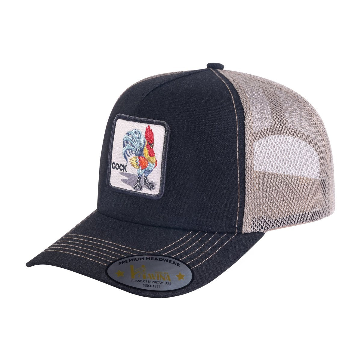 Unisex Embroidered The Chicken, 5-Panel Trucker Hat, Black/Light Grey, Adjustable Fit