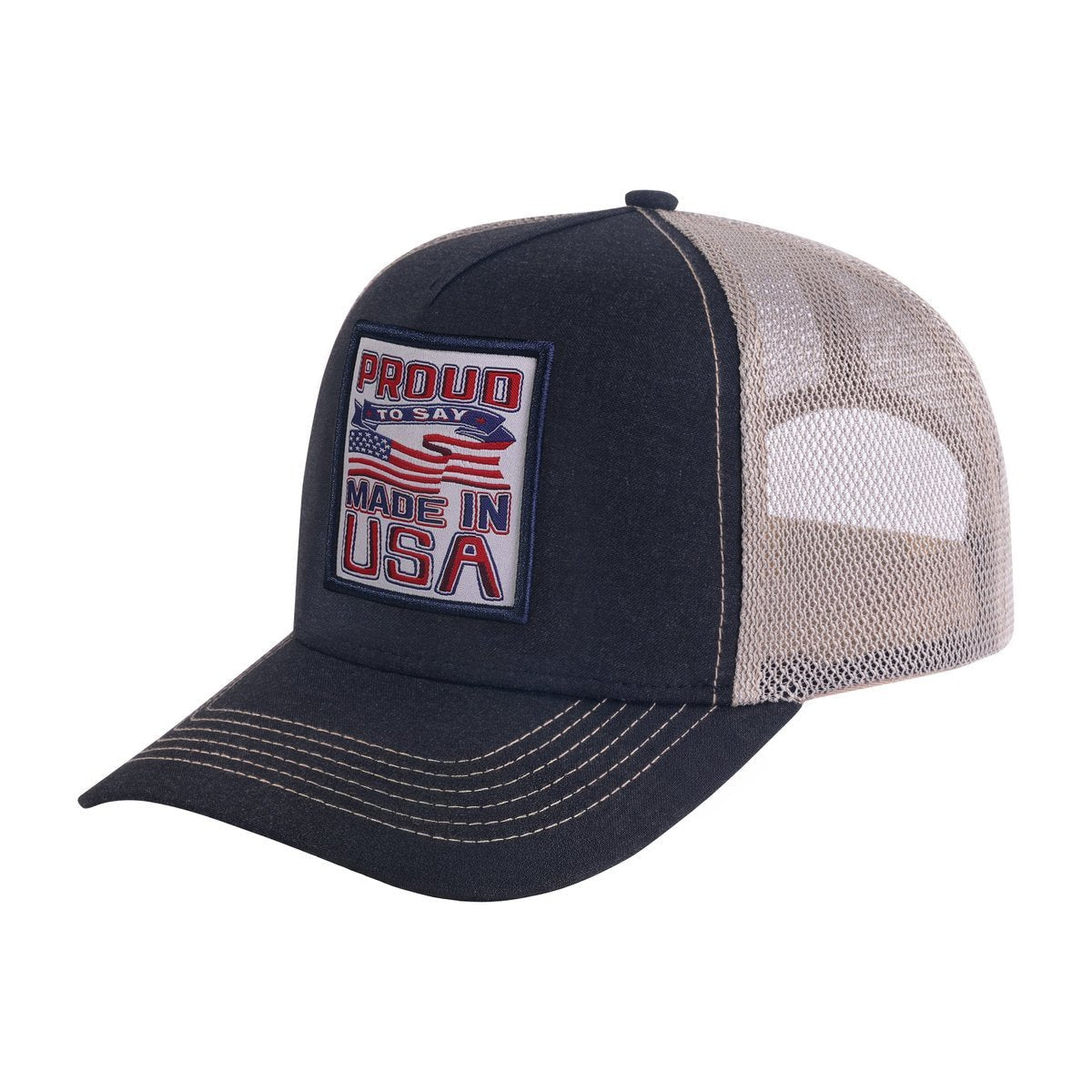 Unisex Embroidered Proud To Say Made In Usa, 5-Panel Trucker Hat, Black, Adjustable Fit