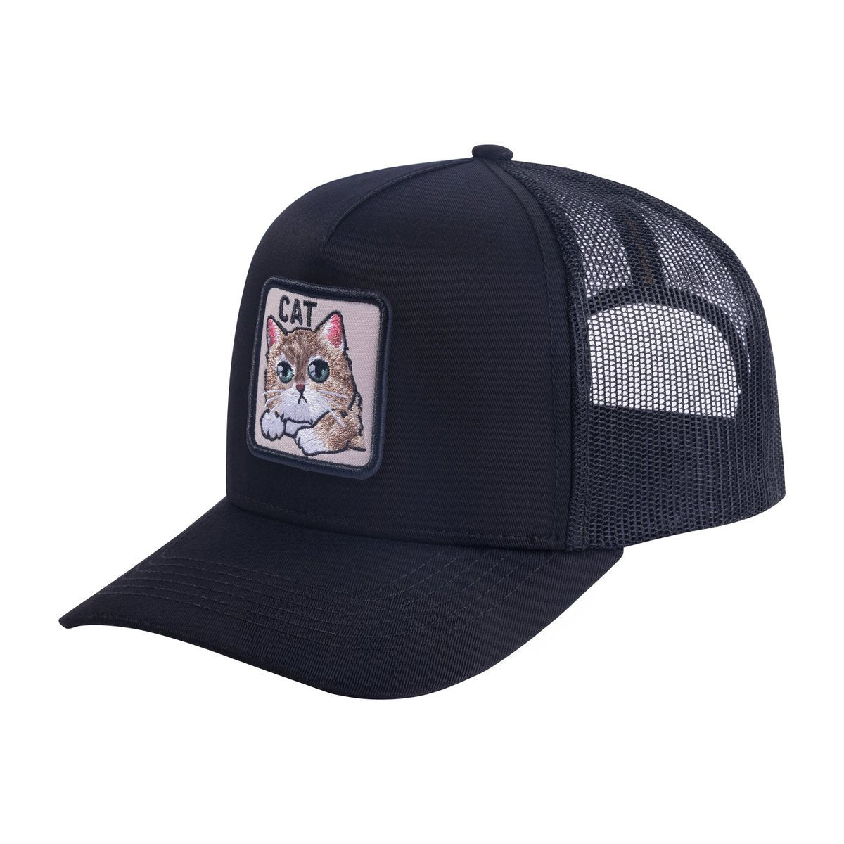 Unisex Embroidered The Cat, 5-Panel Trucker Hat, Black/Black, Adjustable Fit