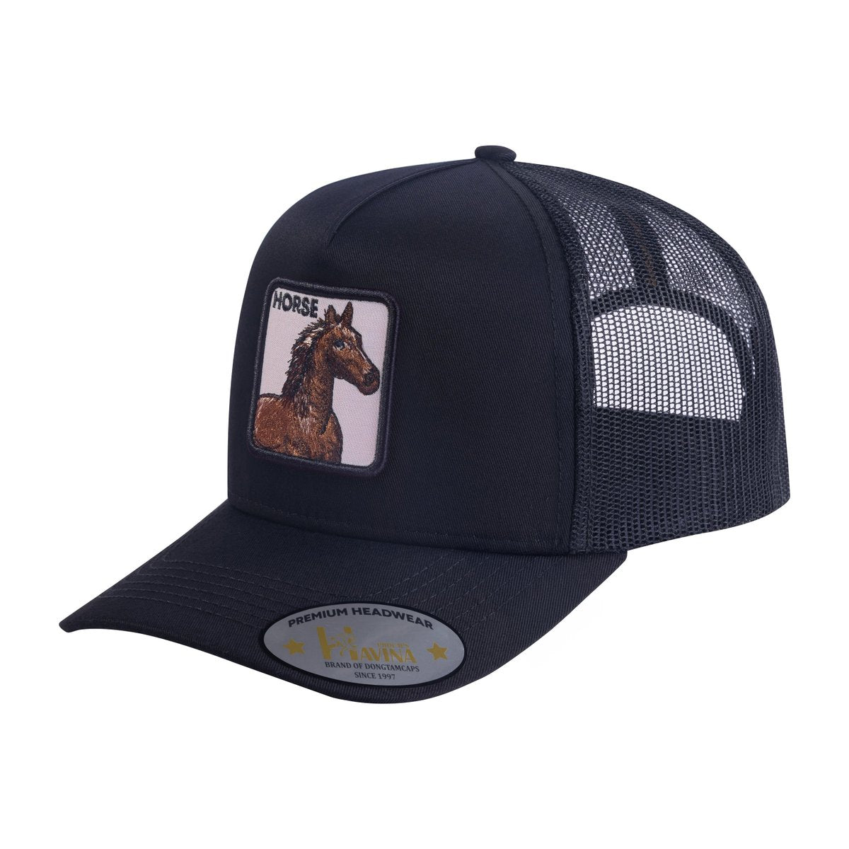 Unisex Embroidered The Horse, 5-Panel Trucker Hat, Black/Black, Adjustable Fit