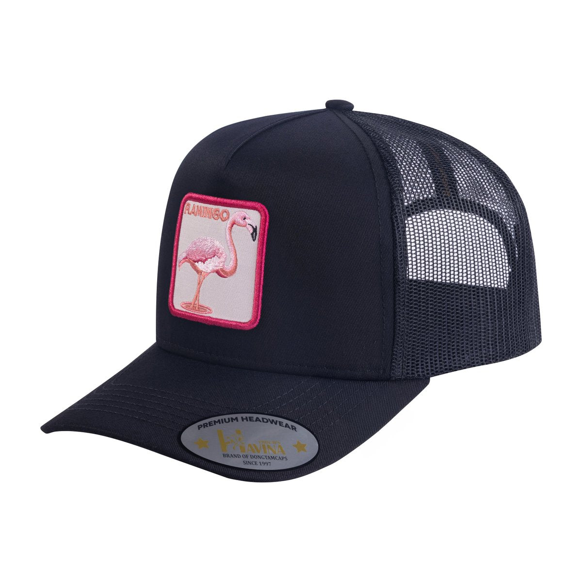 Unisex Embroidered The Flamingo, 5-Panel Trucker Hat, Black/Black, Adjustable Fit