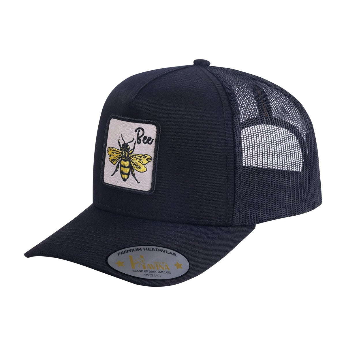 Unisex Embroidered The Bee, 5-Panel Trucker Hat, Black/Black, Adjustable Fit