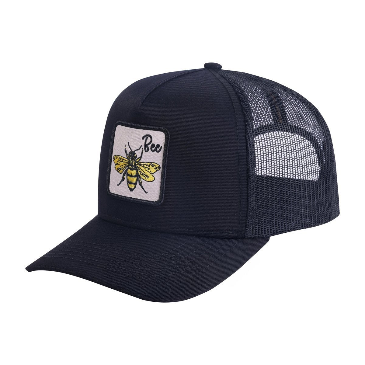 Unisex Embroidered The Bee, 5-Panel Trucker Hat, Black/Black, Adjustable Fit