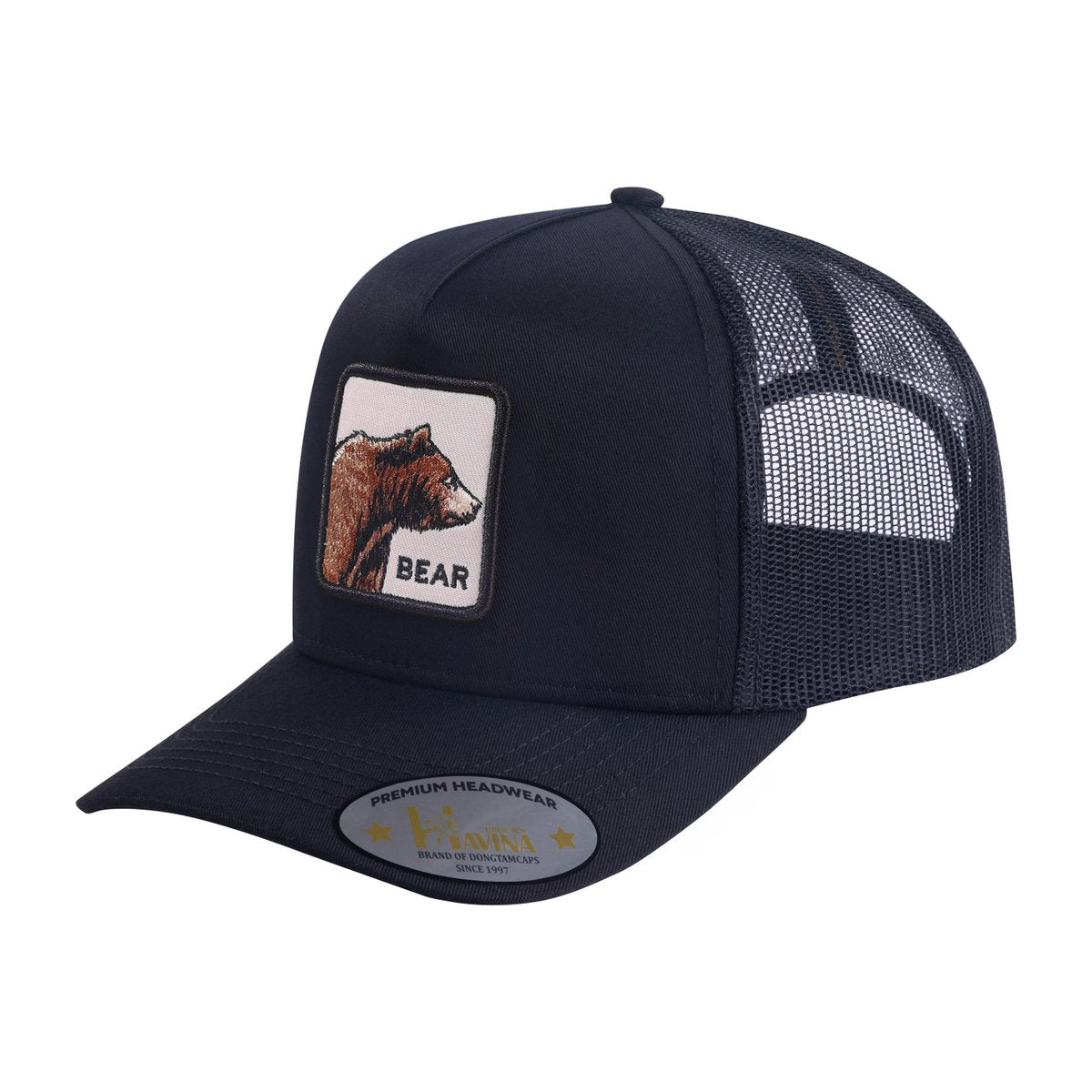 Unisex Embroidered The Bear, 5-Panel Trucker Hat, Black, Adjustable Fit