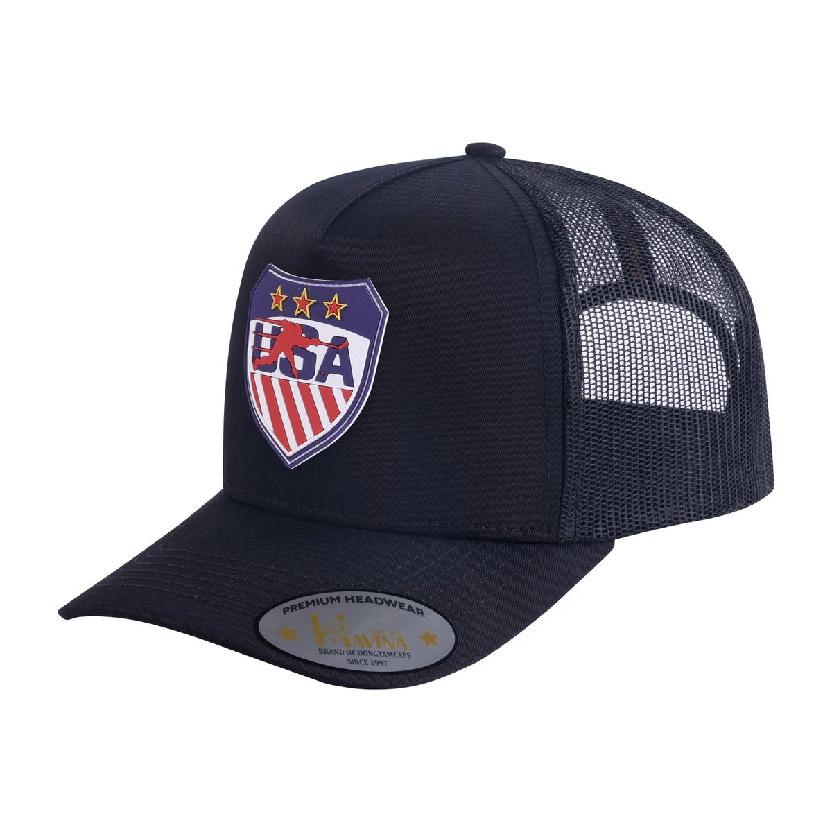Unisex Embroidered Usa Hockey, 5-Panel Trucker Hat, Black/Black, Adjustable Fit