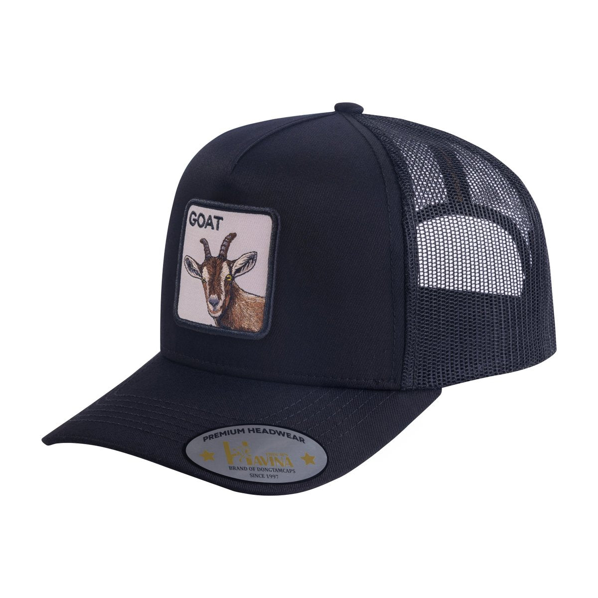 Unisex Embroidered The Goat, 5-Panel Trucker Hat, Black/Black, Adjustable Fit