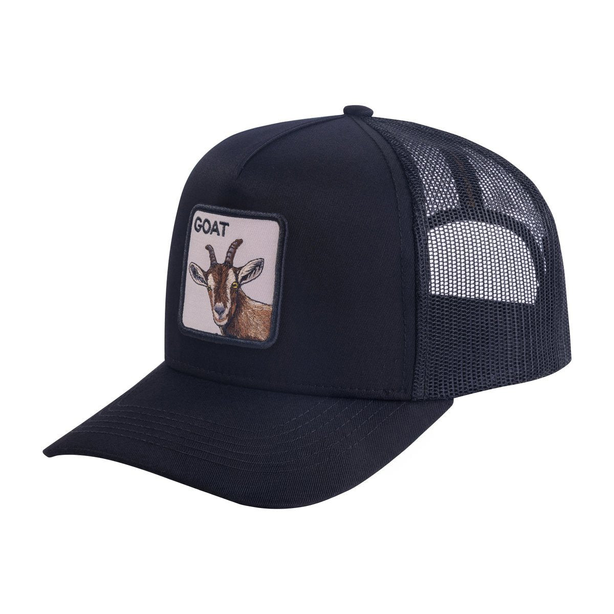 Unisex Embroidered The Goat, 5-Panel Trucker Hat, Black/Black, Adjustable Fit