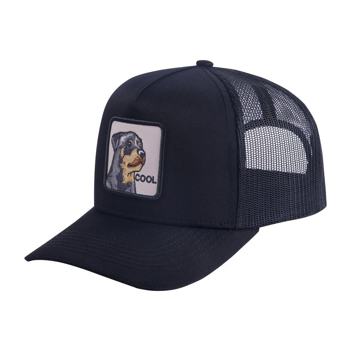 Unisex Embroidered The Cool Dog, 5-Panel Trucker Hat, Black/Black, Adjustable Fit