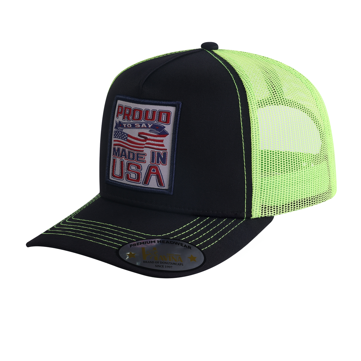 Unisex Embroidered Proud To Say Made In US, 5-Panel Trucker Hat, Black, Black-G11239, Adjustable Fit