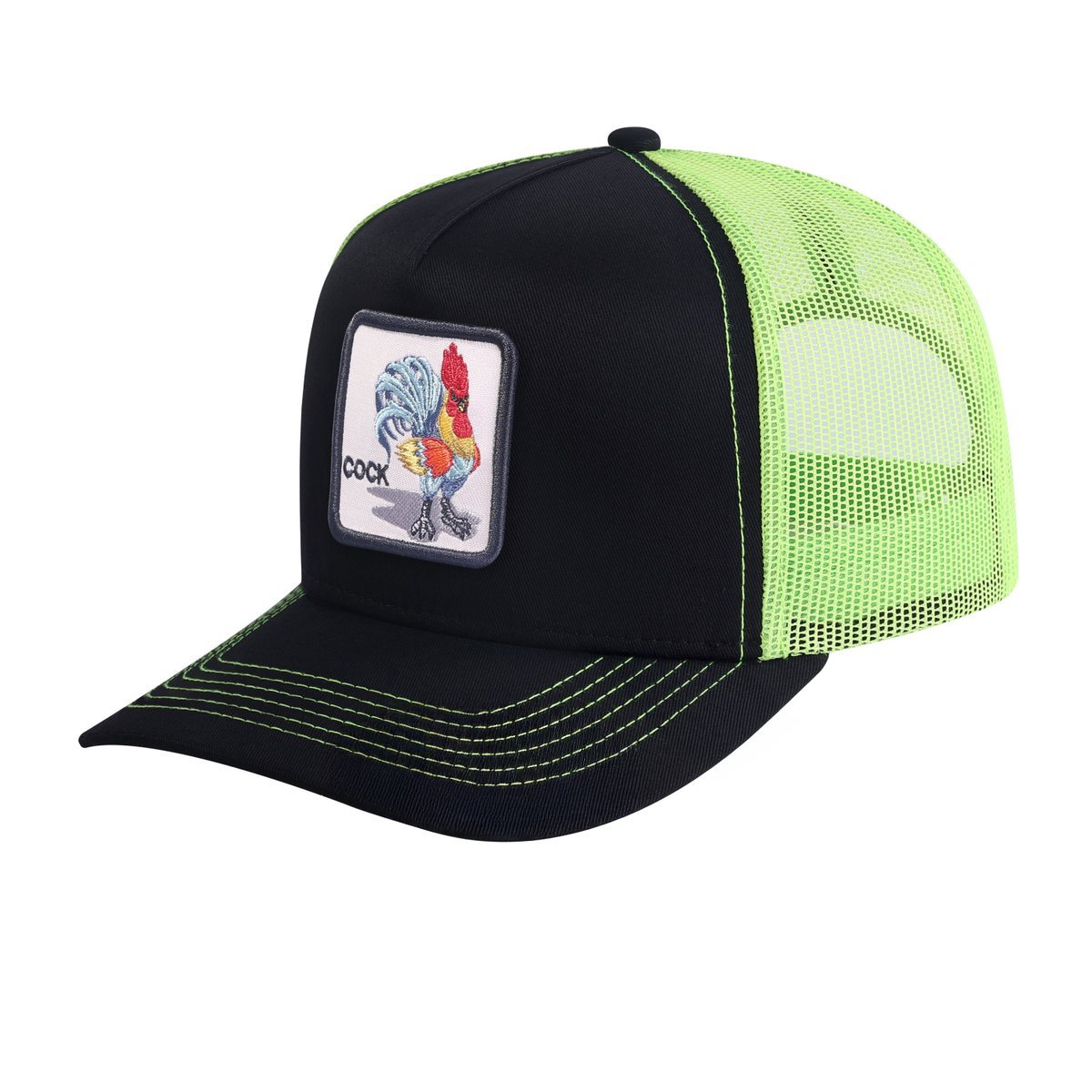 Unisex Embroidered The Chicken, 5-Panel Trucker Hat, Black/Green, Adjustable Fit