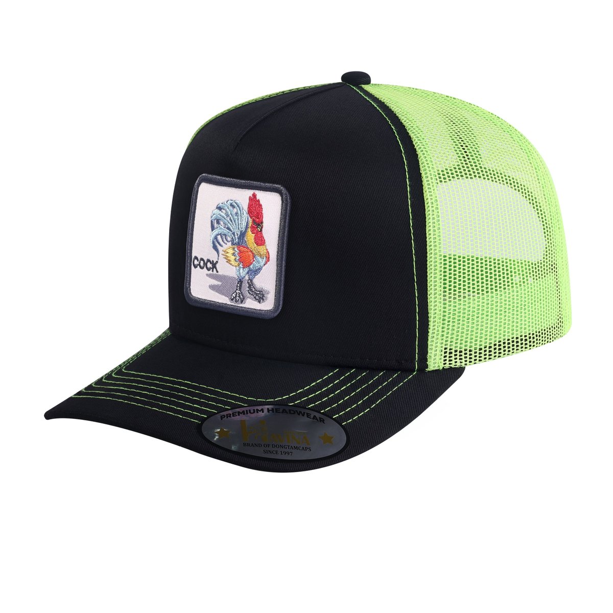 Unisex Embroidered The Chicken, 5-Panel Trucker Hat, Black/Green, Adjustable Fit