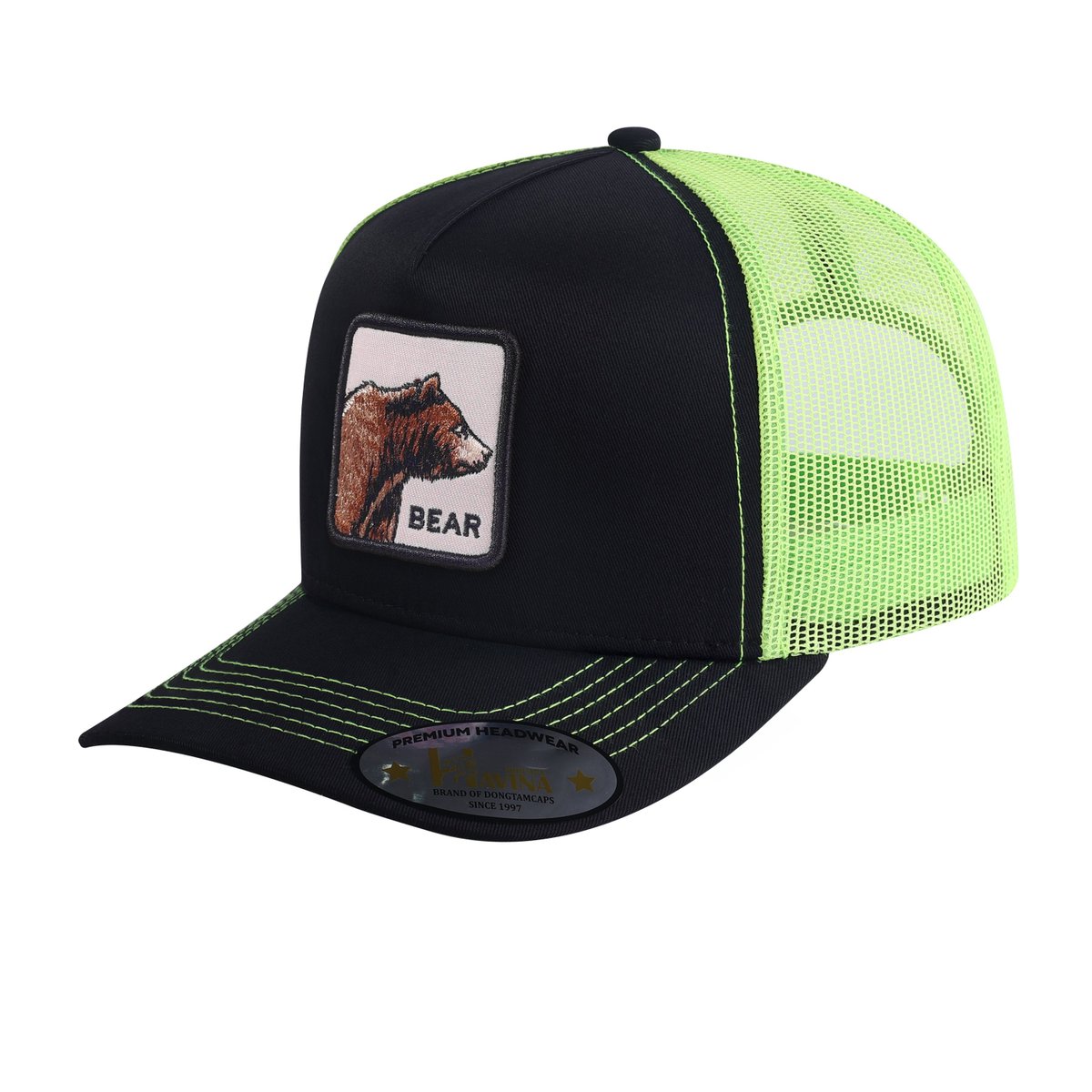 Unisex Embroidered The Bear, 5-Panel Trucker Hat, Black, Black-G11239, Adjustable Fit