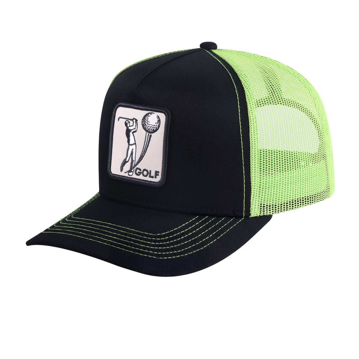 Unisex Embroidered Golf, 5-Panel Trucker Hat, Black/Green, Adjustable Fit