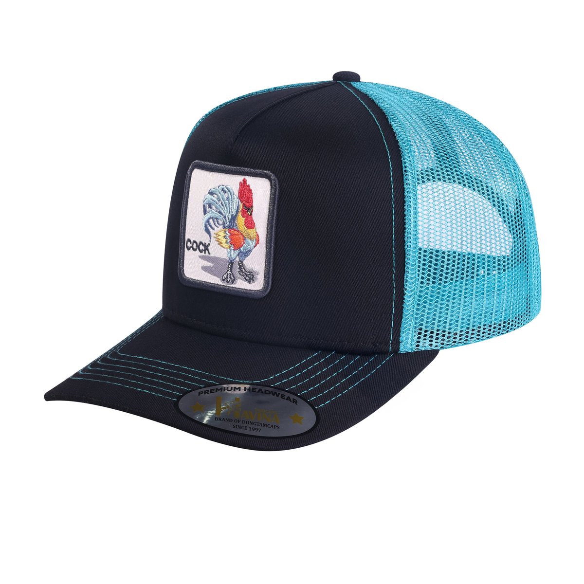 Unisex Embroidered The Chicken, 5-Panel Trucker Hat, Black/Blue, Adjustable Fit