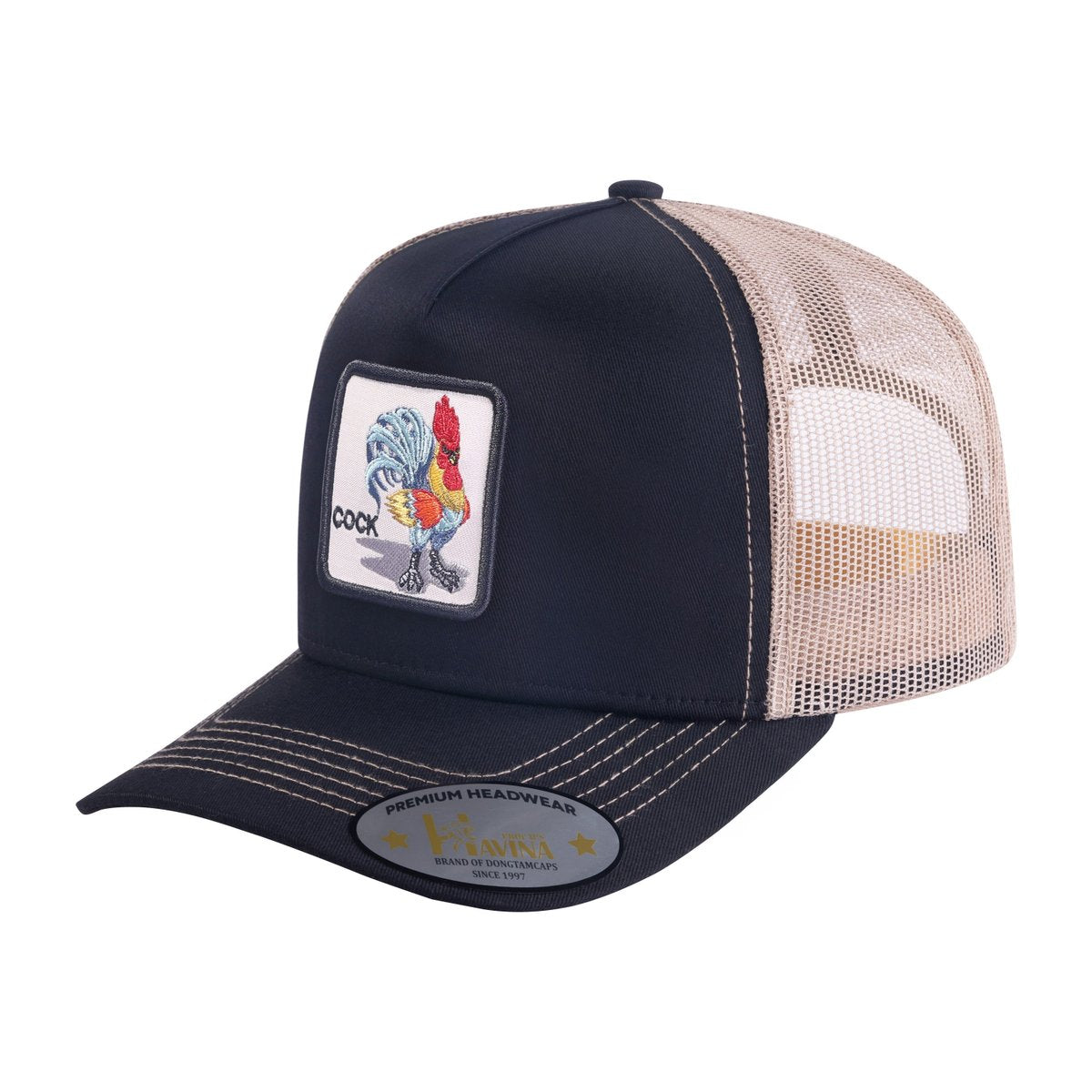 Unisex Embroidered The Chicken, 5-Panel Trucker Hat, Black/Khaki, Adjustable Fit