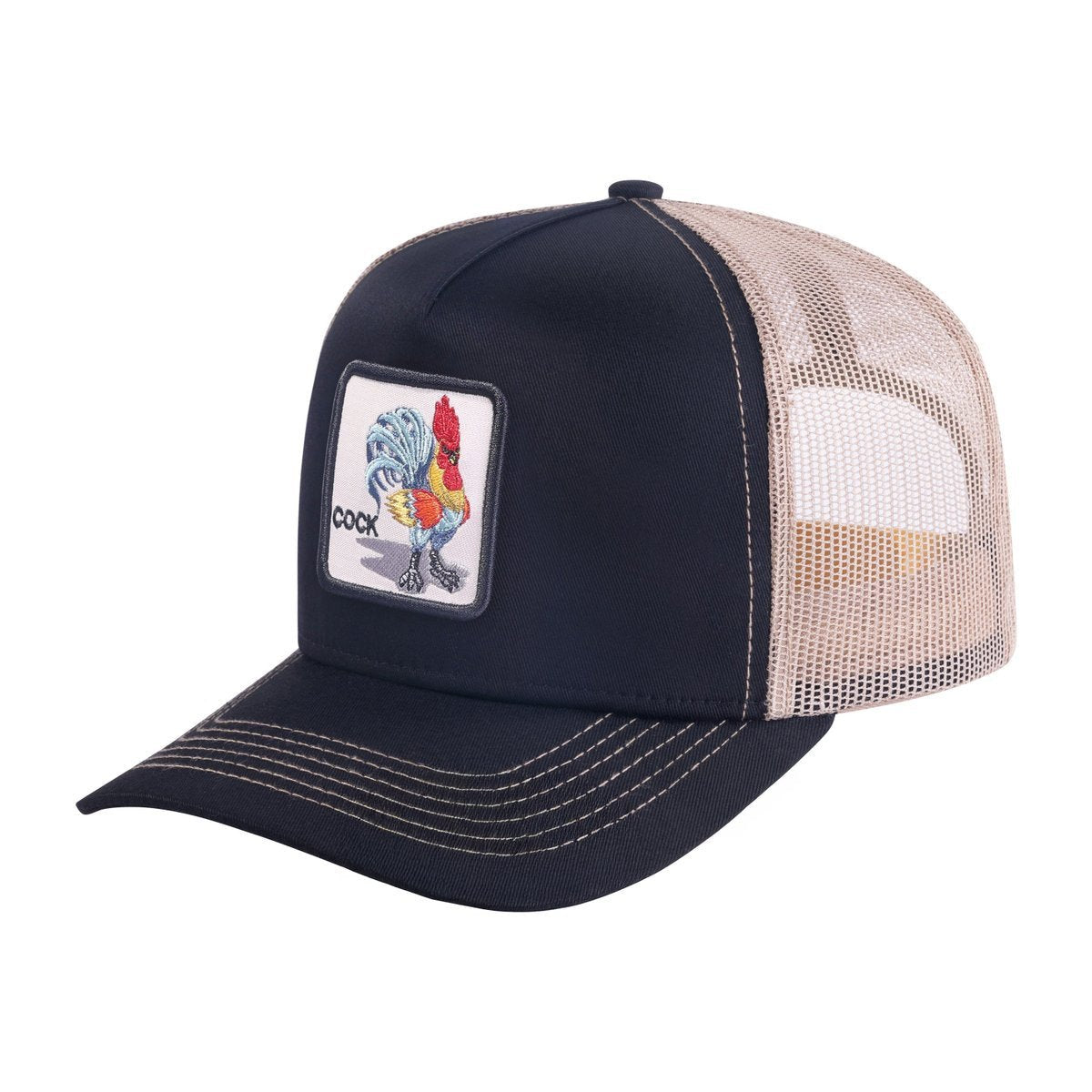 Unisex Embroidered The Chicken, 5-Panel Trucker Hat, Black/Khaki, Adjustable Fit