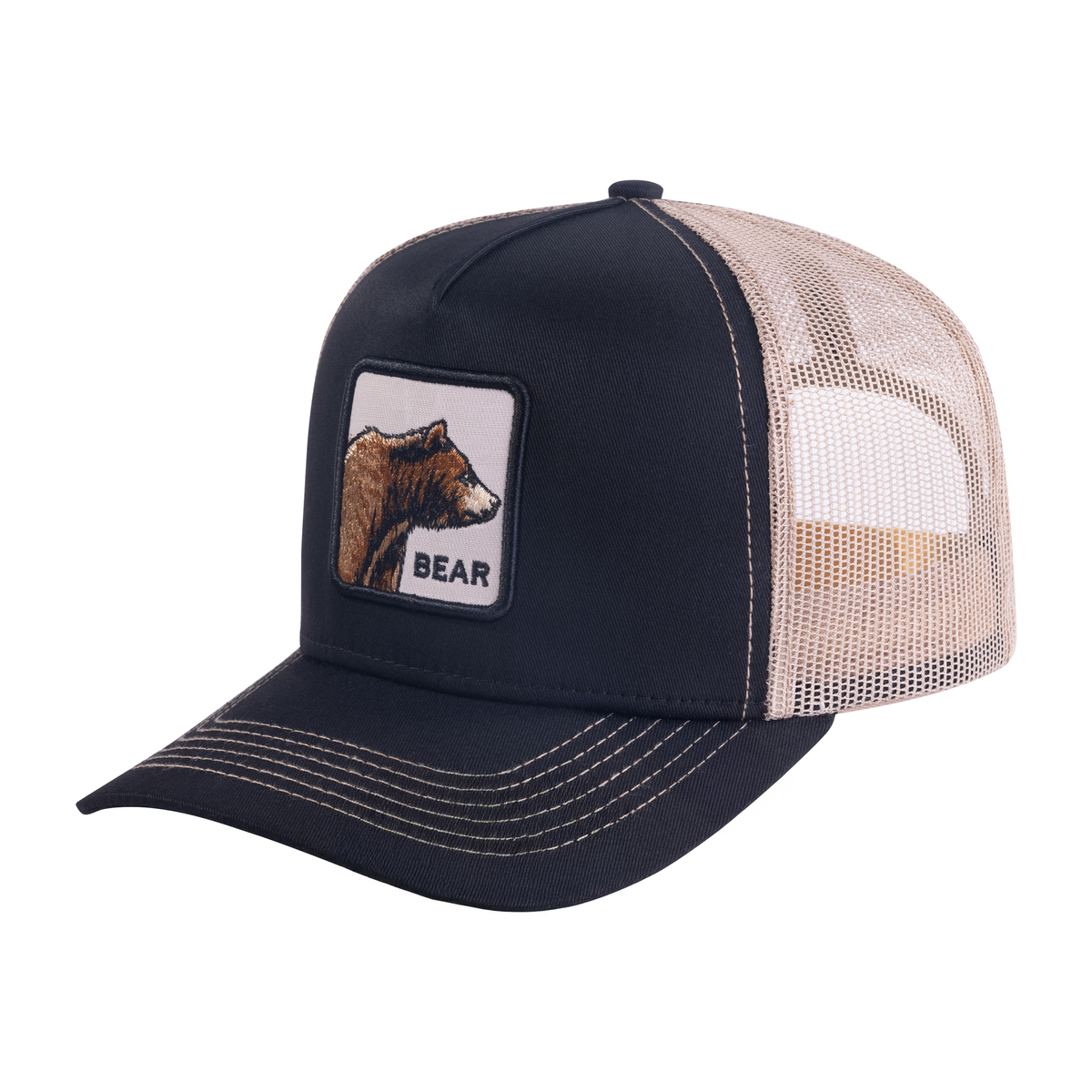 Unisex Embroidered The Bear, 5-Panel Trucker Hat, Black/Light Grey, Adjustable Fit