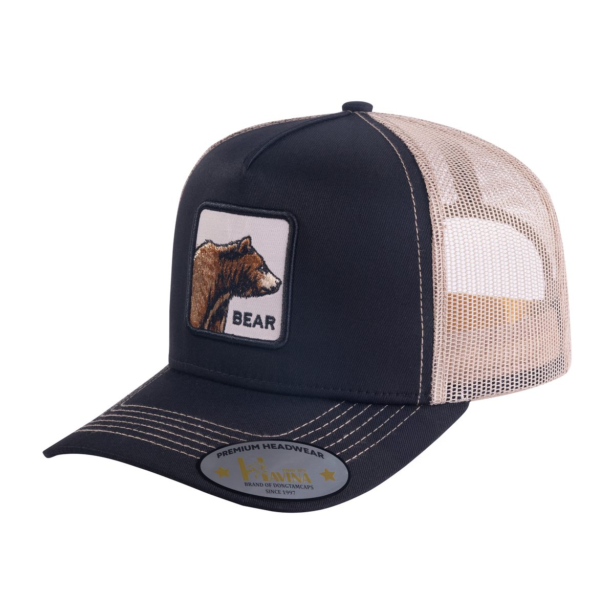 Unisex Embroidered The Bear, 5-Panel Trucker Hat, Black/Light Grey, Adjustable Fit