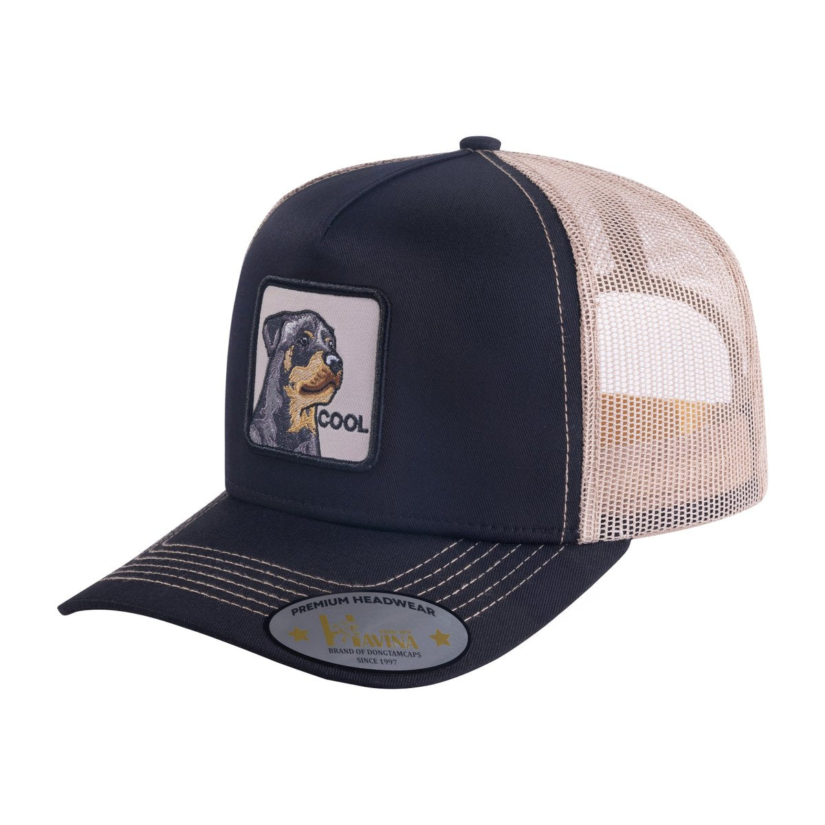 Unisex Embroidered The Cool Dog, 5-Panel Trucker Hat, Black/Light Grey, Adjustable Fit