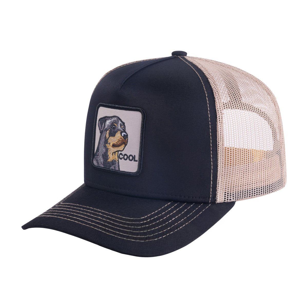 Unisex Embroidered The Cool Dog, 5-Panel Trucker Hat, Black/Light Grey, Adjustable Fit