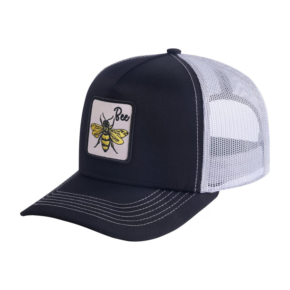 Embroidered The Bee - 5 Panel Trucker Hat - Black/White