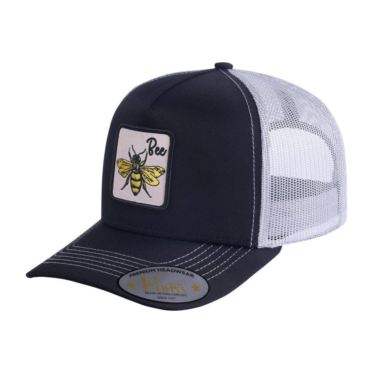 Unisex Embroidered The Bee, 5-Panel Trucker Hat, Black/White, Adjustable Fit
