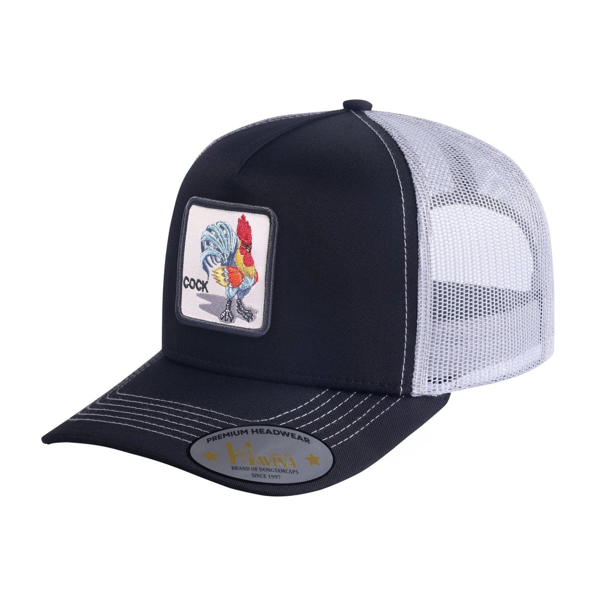 Unisex Embroidered The Cock, 5-Panel Trucker Hat, Black/White, Adjustable Fit