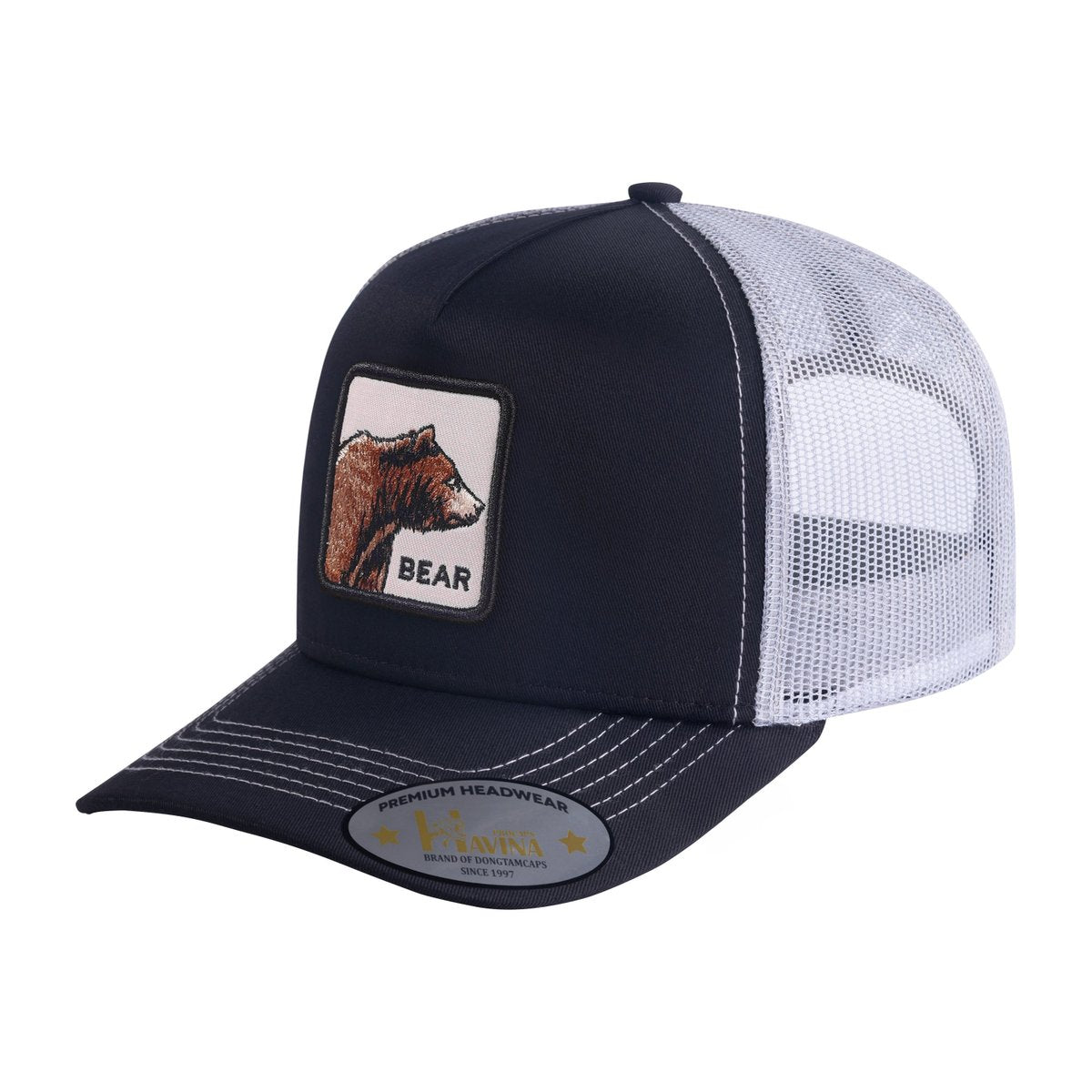 Unisex Embroidered The Bear, 5-Panel Trucker Hat, Black/White, Adjustable Fit