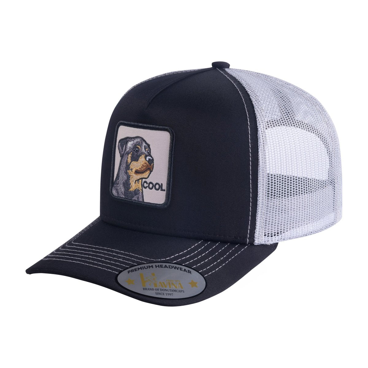 Unisex Embroidered The Cool Dog, 5-Panel Trucker Hat, Black/White, Adjustable Fit