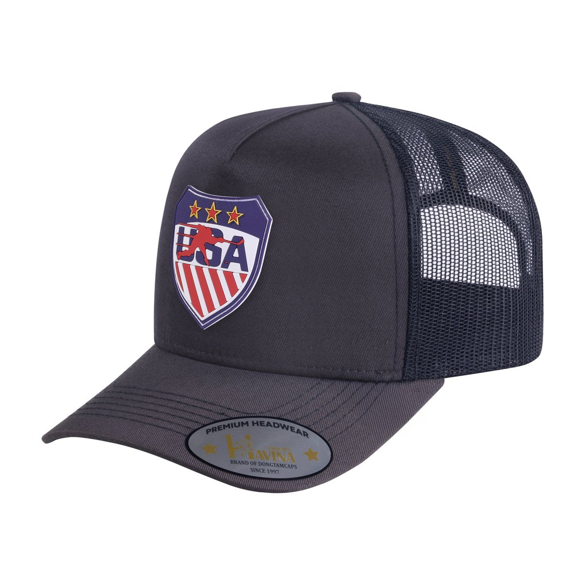 Embroidered Loving Hockey - 5 Panel Trucker Hat - Dark Grey/Black