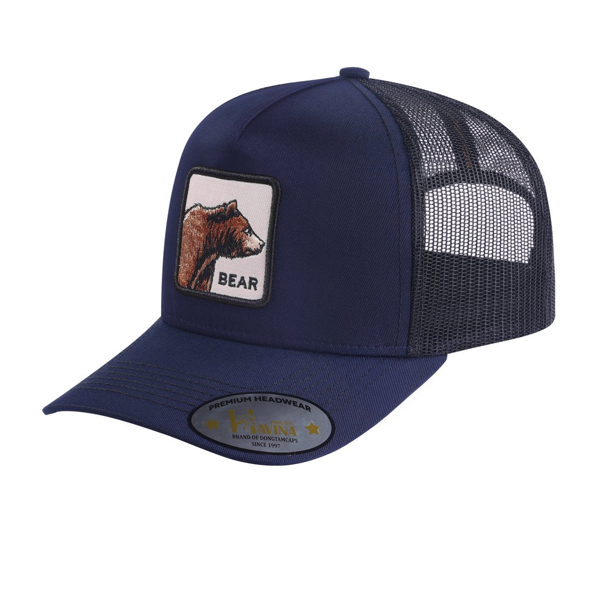 Embroidered The Bear - 5 Panel Trucker Hat - Navy/Black