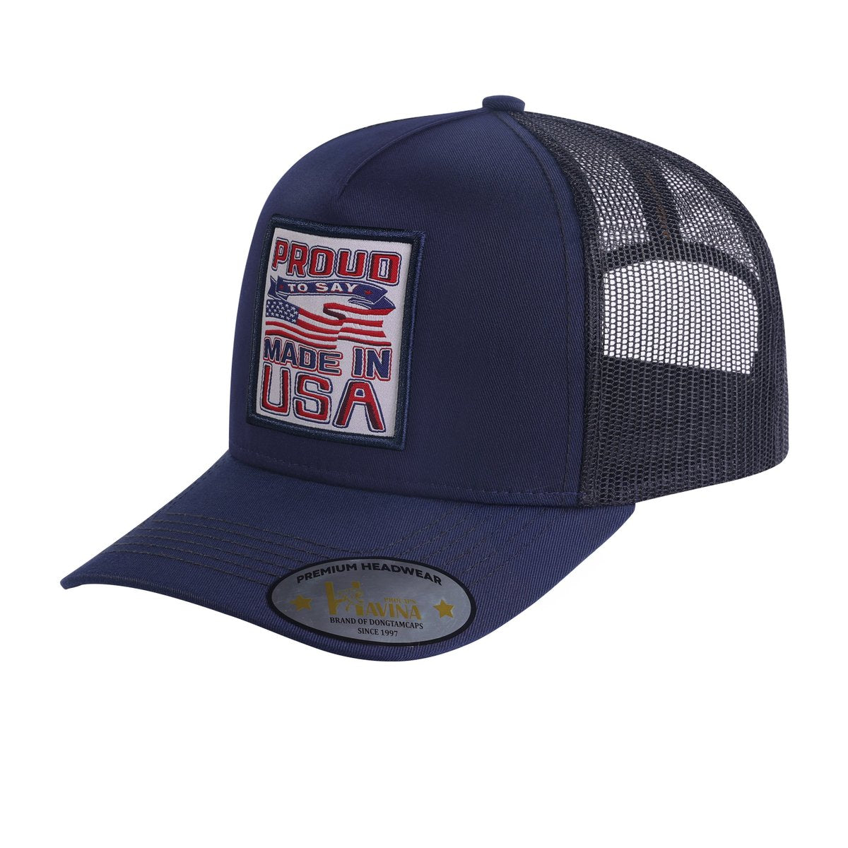 Embroidered Proud To Say Made In Usa - 5 Panel Trucker Hat - Navy/Black