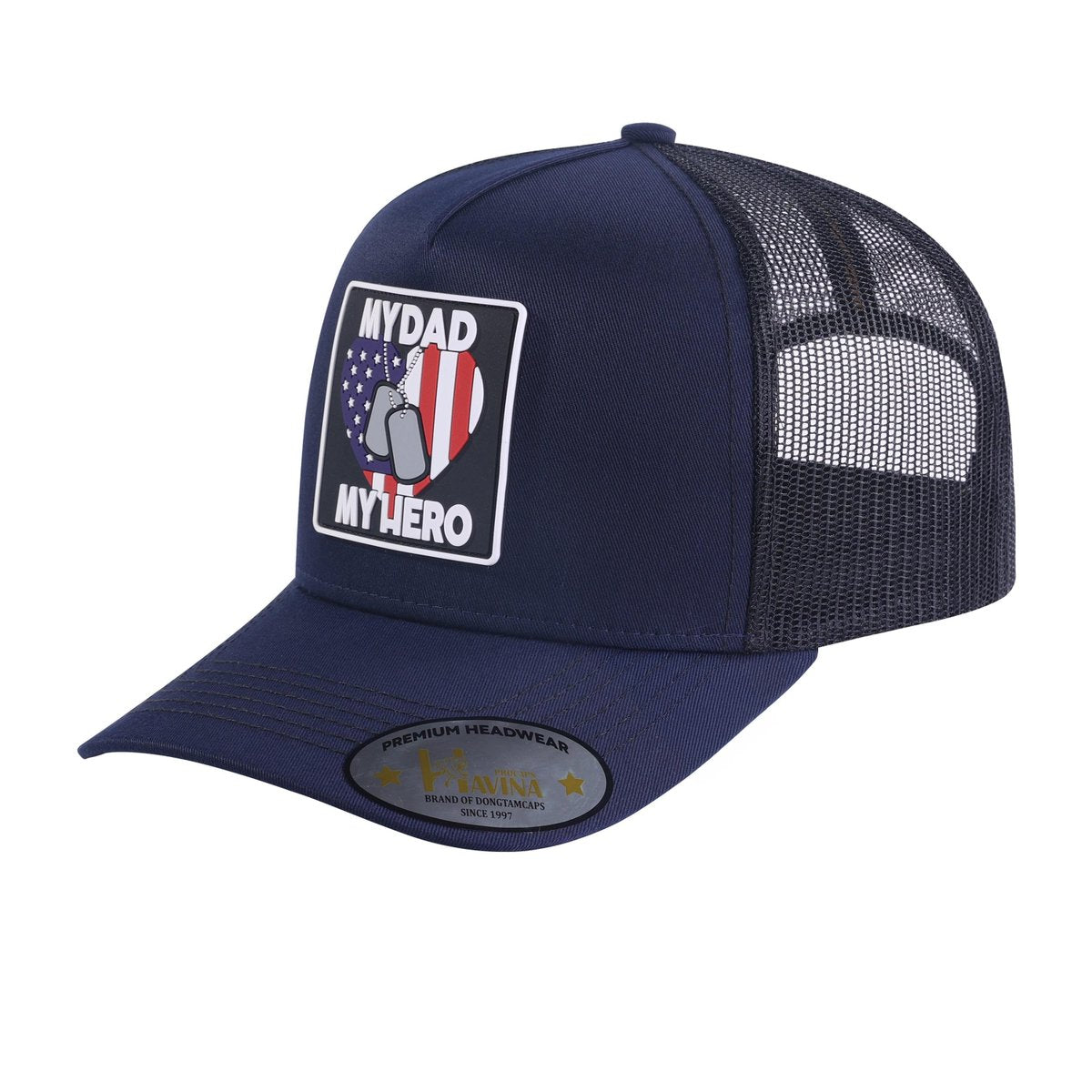 Embroidered My Dad My Hero - 5 Panel Trucker Hat - Navy/Black