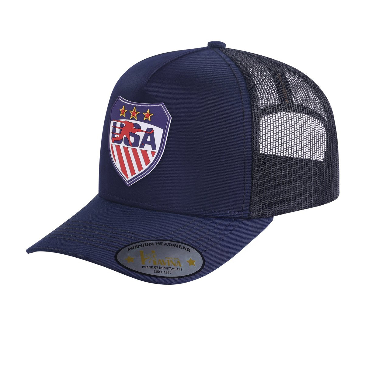 Embroidered Loving Hockey - 5 Panel Trucker Hat - Navy/Black
