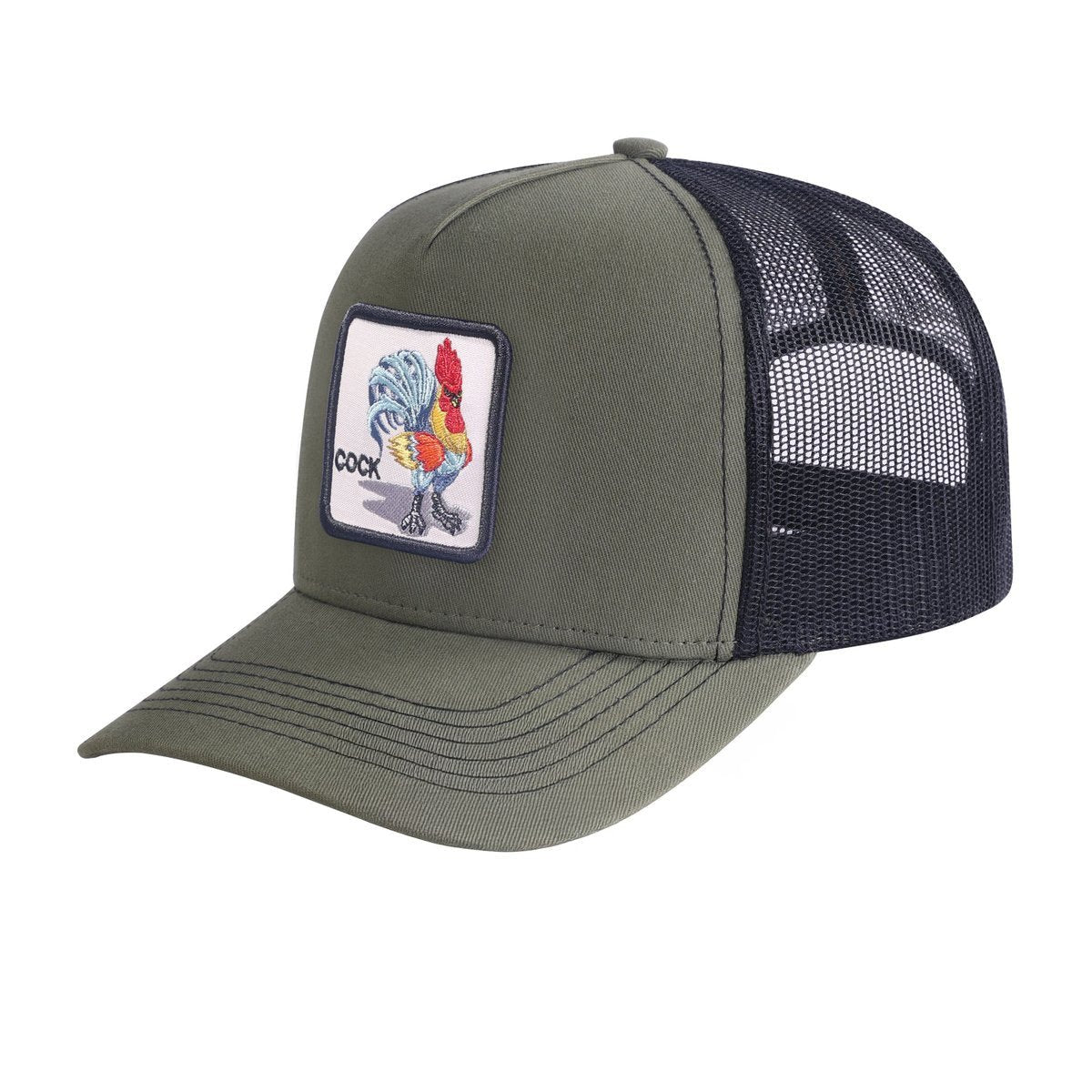 Unisex Embroidered The Chicken, 5-Panel Trucker Hat, Olive Green/Black, Adjustable Fit