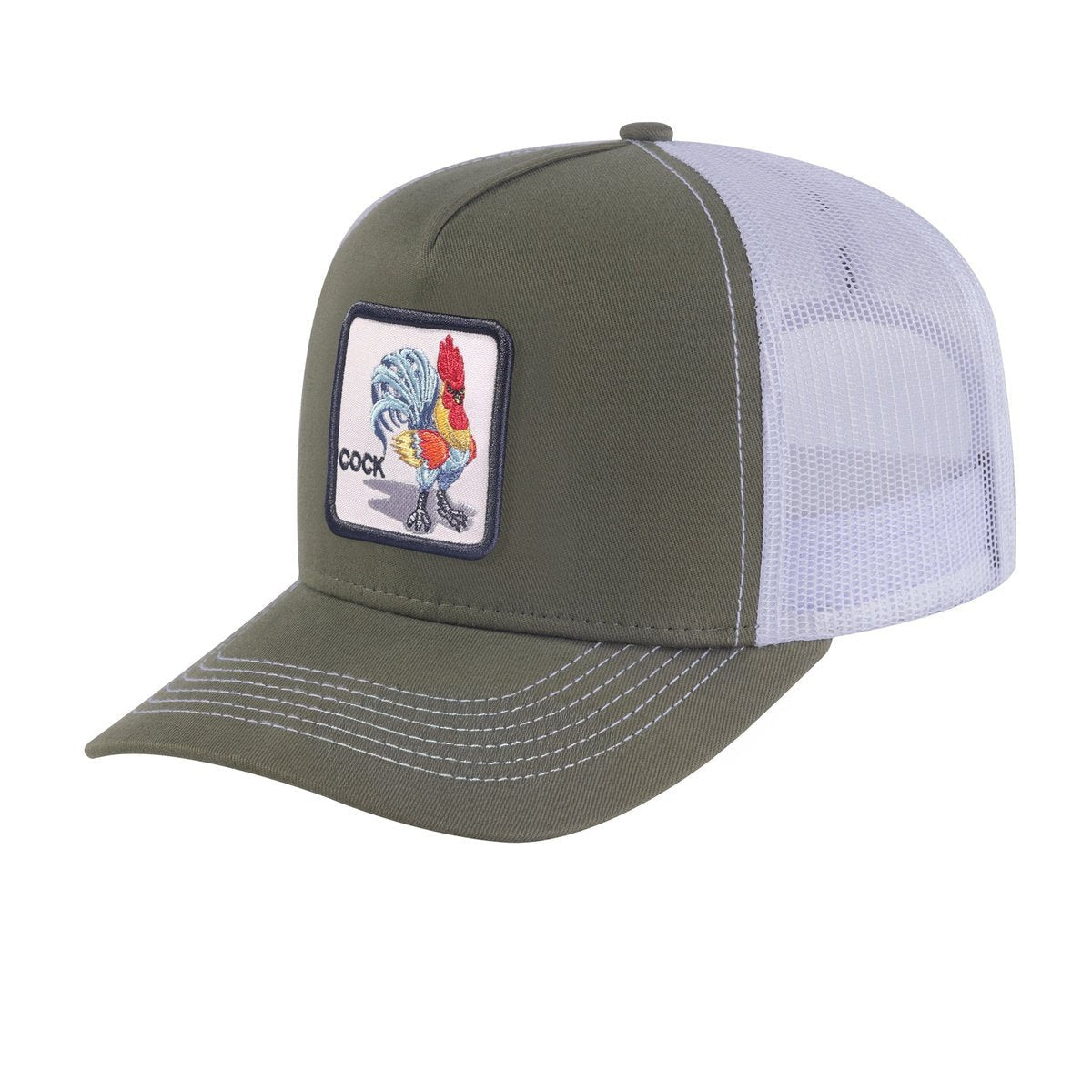 Unisex Embroidered The Chicken, 5-Panel Trucker Hat, Olive Green/White, Adjustable Fit