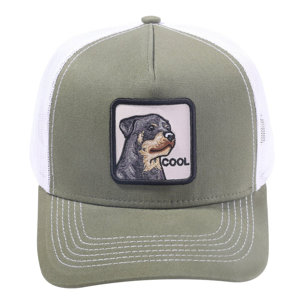 Unisex Embroidered The Cool Dog, 5-Panel Trucker Hat, Olive Green, Olive Green-W, Adjustable Fit