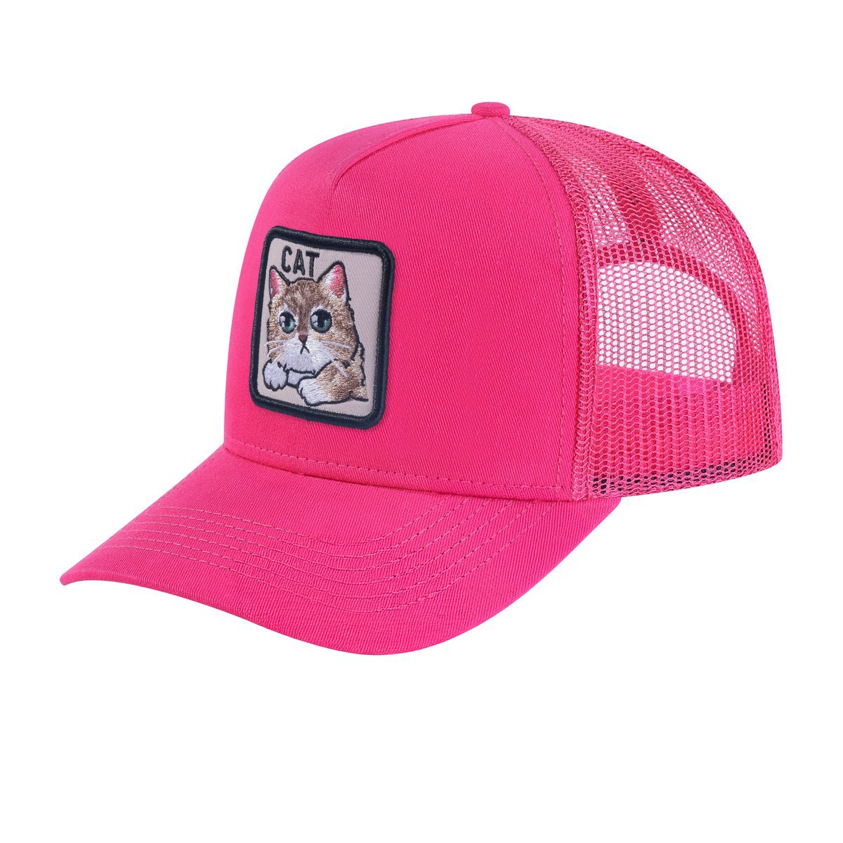 Unisex Embroidered The Cat, 5-Panel Trucker Hat, Pink/Pink, Adjustable Fit