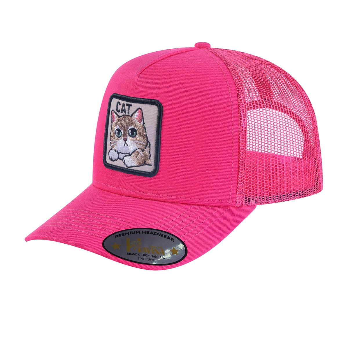Unisex Embroidered The Cat, 5-Panel Trucker Hat, Pink/Pink, Adjustable Fit
