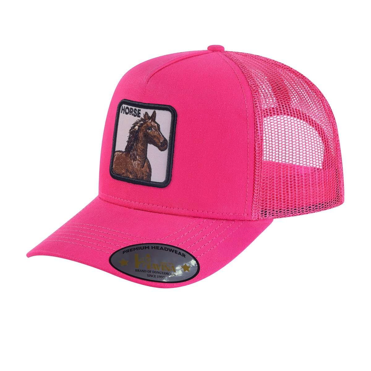 Unisex Embroidered The Horse, 5-Panel Trucker Hat, Pink/Pink, Adjustable Fit