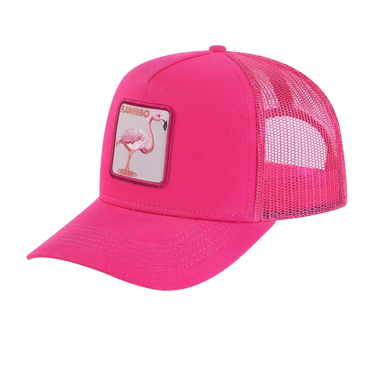 Unisex Embroidered The Flamingo, 5-Panel Trucker Hat, Pink/Pink, Adjustable Fit