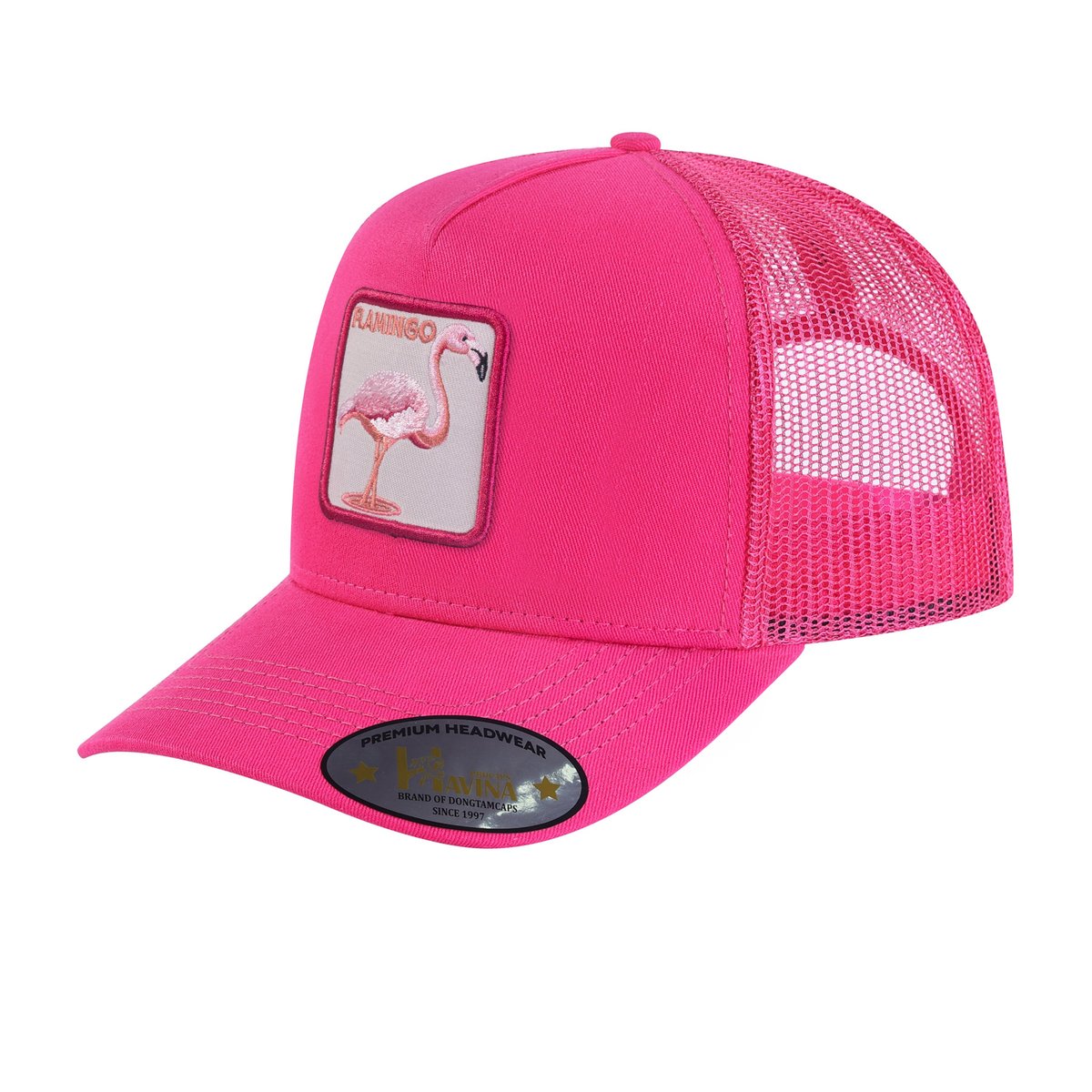 Unisex Embroidered The Flamingo, 5-Panel Trucker Hat, Pink/Pink, Adjustable Fit