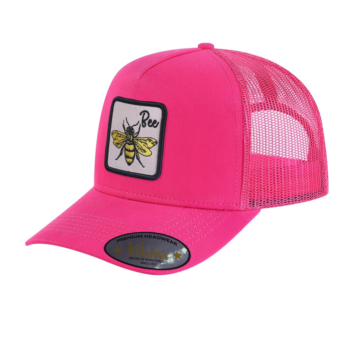 Unisex Embroidered The Bee, 5-Panel Trucker Hat, Pink/Pink, Adjustable Fit