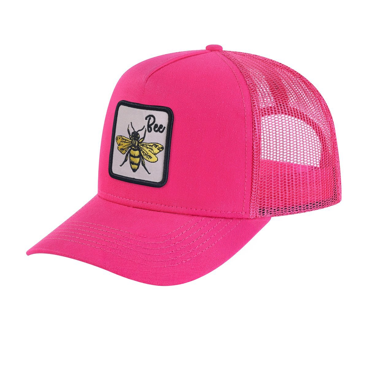 Unisex Embroidered The Bee, 5-Panel Trucker Hat, Pink/Pink, Adjustable Fit