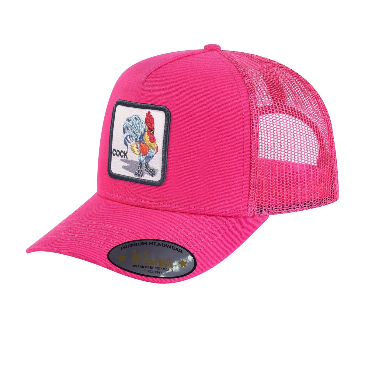 Unisex Embroidered The Cock, 5-Panel Trucker Hat, Pink/Pink, Adjustable Fit