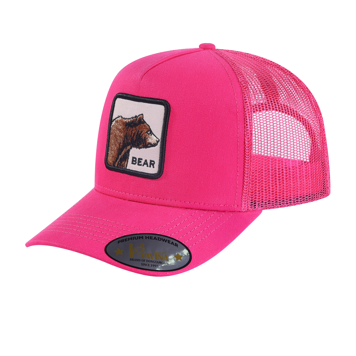 Unisex Embroidered The Bear, 5-Panel Trucker Hat, Pink/Pink, Adjustable Fit
